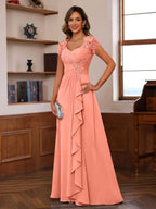 Mirabelle coral front view mother of the bride dress