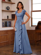 Mirabelle steel blue front view mother of the bride dress
