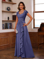 Mirabelle dusty blue alternate front view 2 mother of the bride dress