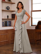 Mirabelle taupe front view mother of the bride dress