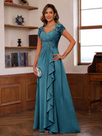 Mirabelle teal front view mother of the bride dress