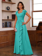 Mirabelle turquoise front view mother of the bride dress