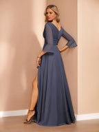 Ivy June Dusty Blue back view mother of the bride dress