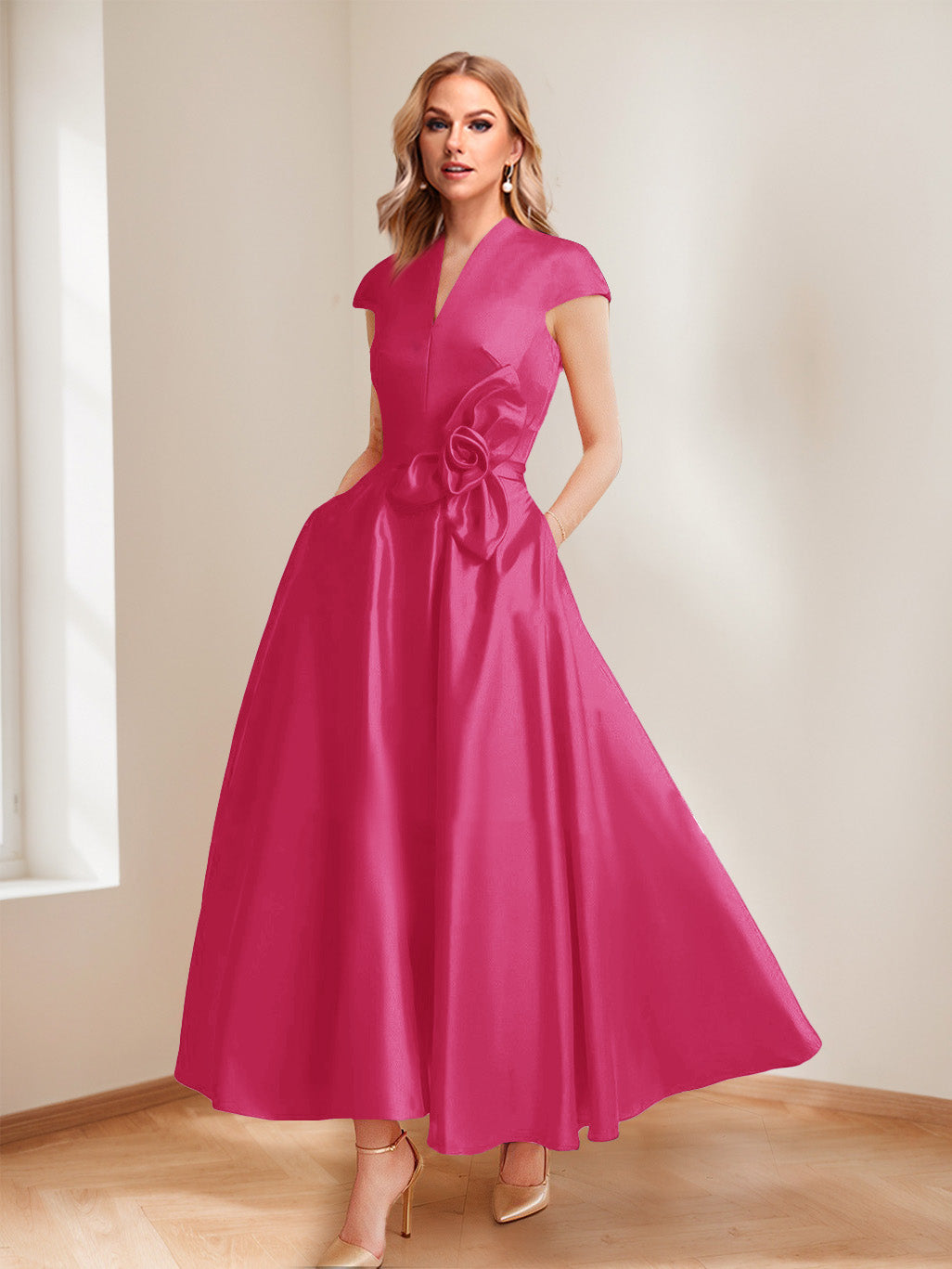 Tina Elise Fuchsia front view mother of the bride dress