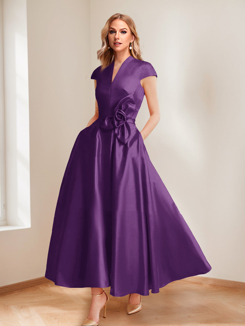 Tina Elise Grape front view mother of the bride dress