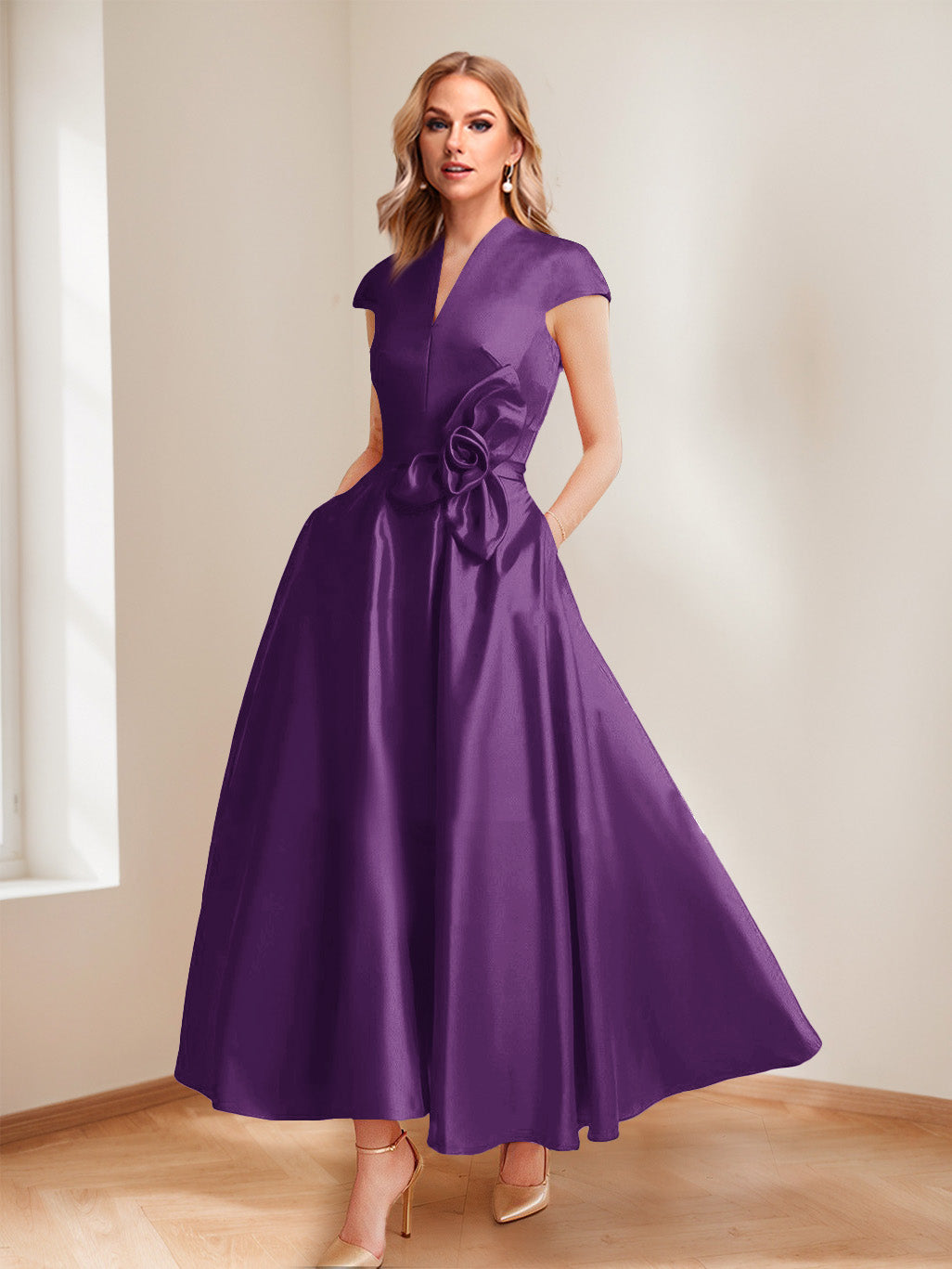 Tina Elise Grape front view mother of the bride dress