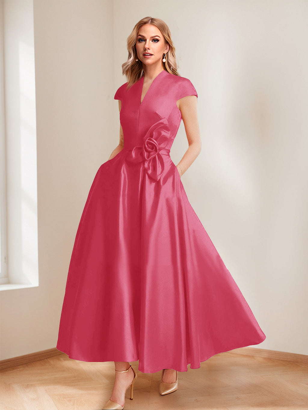 Tina Elise Hot Pink front view mother of the bride dress