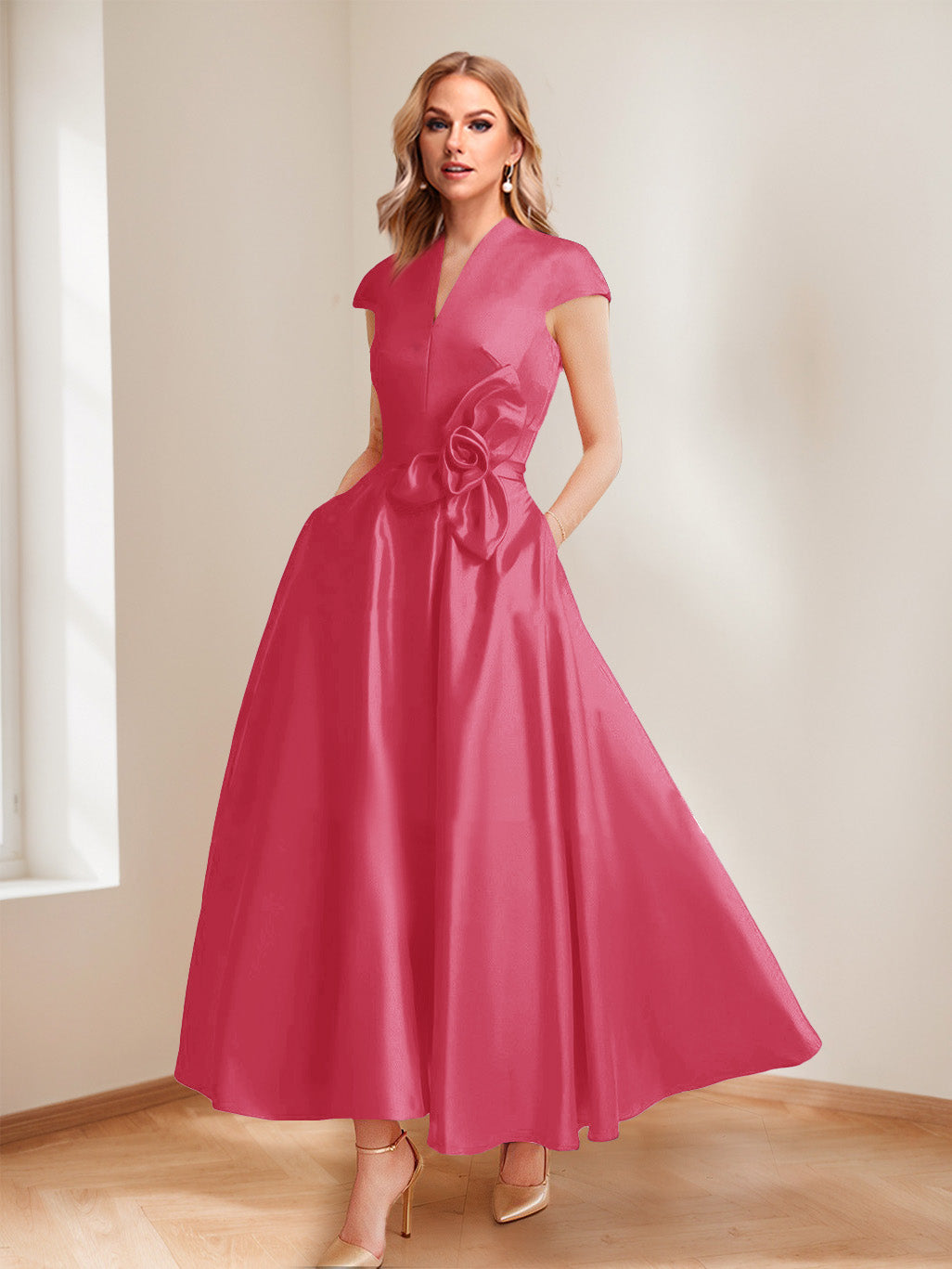 Tina Elise Hot Pink front view mother of the bride dress