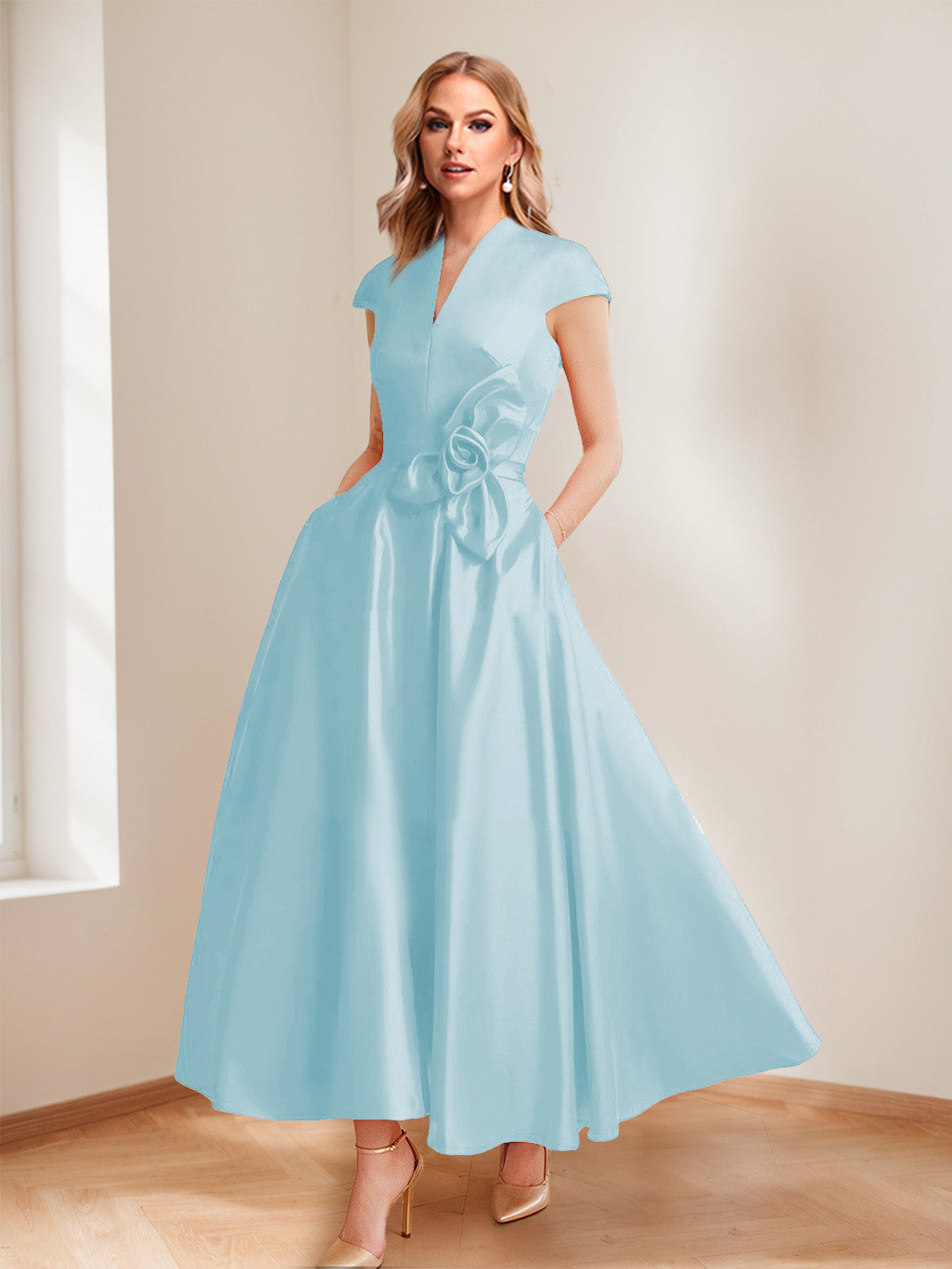 Tina Elise Sky Blue front view mother of the bride dress