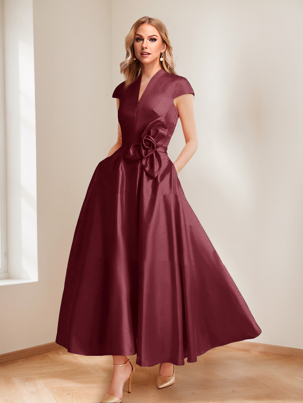 Tina Elise Burgundy back view mother of the bride dress