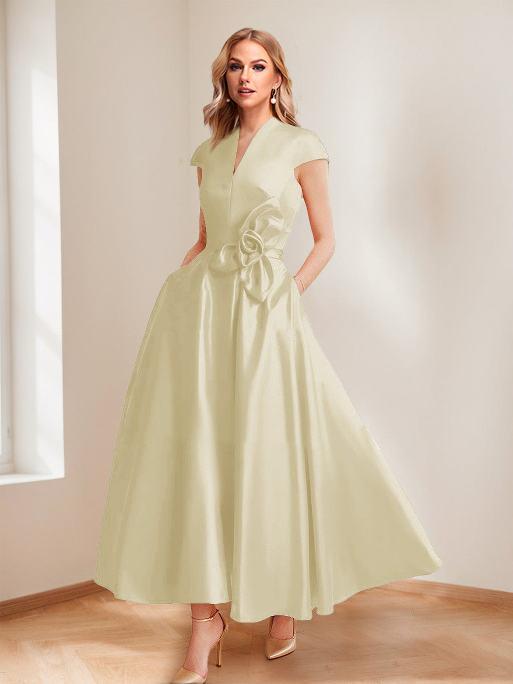 Tina Elise Champagne back view mother of the bride dress