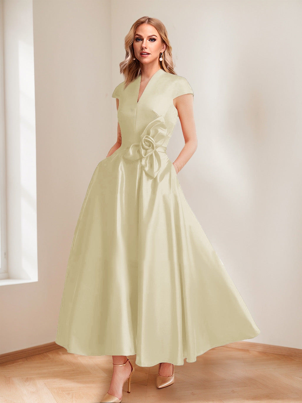 Tina Elise Champagne back view mother of the bride dress