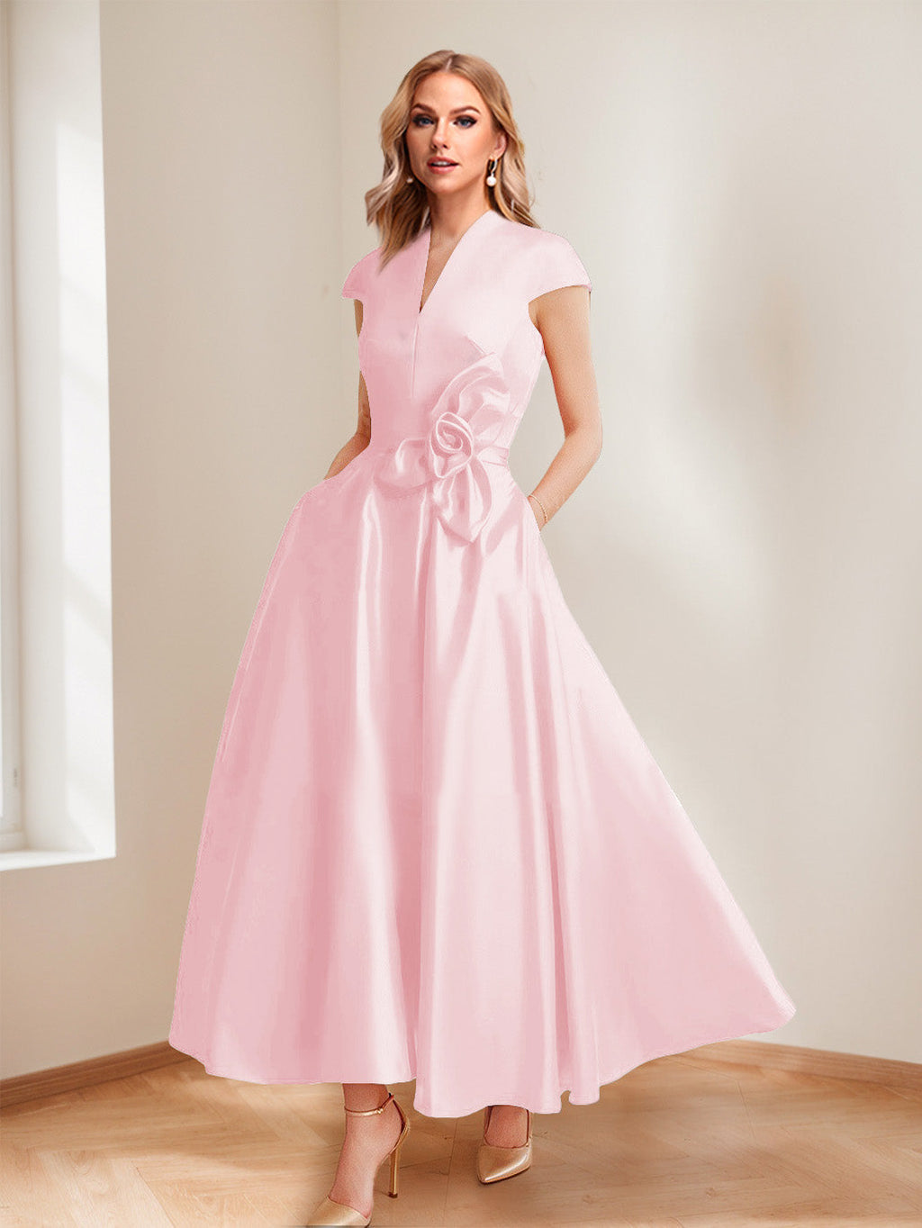 Tina Elise Pearl Pink front view mother of the bride dress