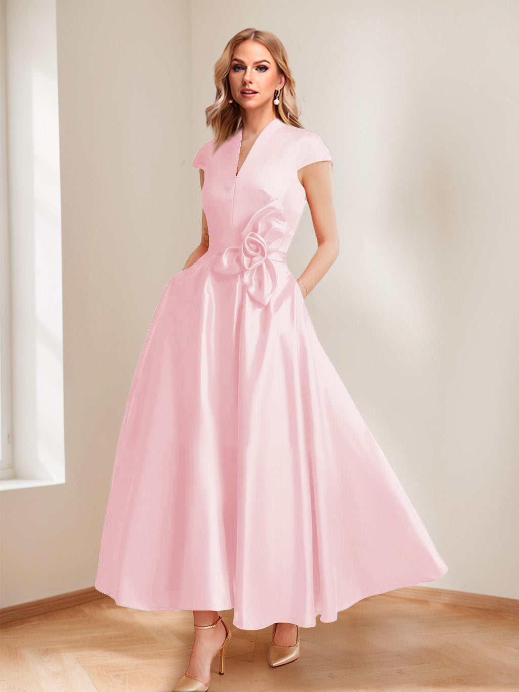 Tina Elise Pearl Pink front view mother of the bride dress