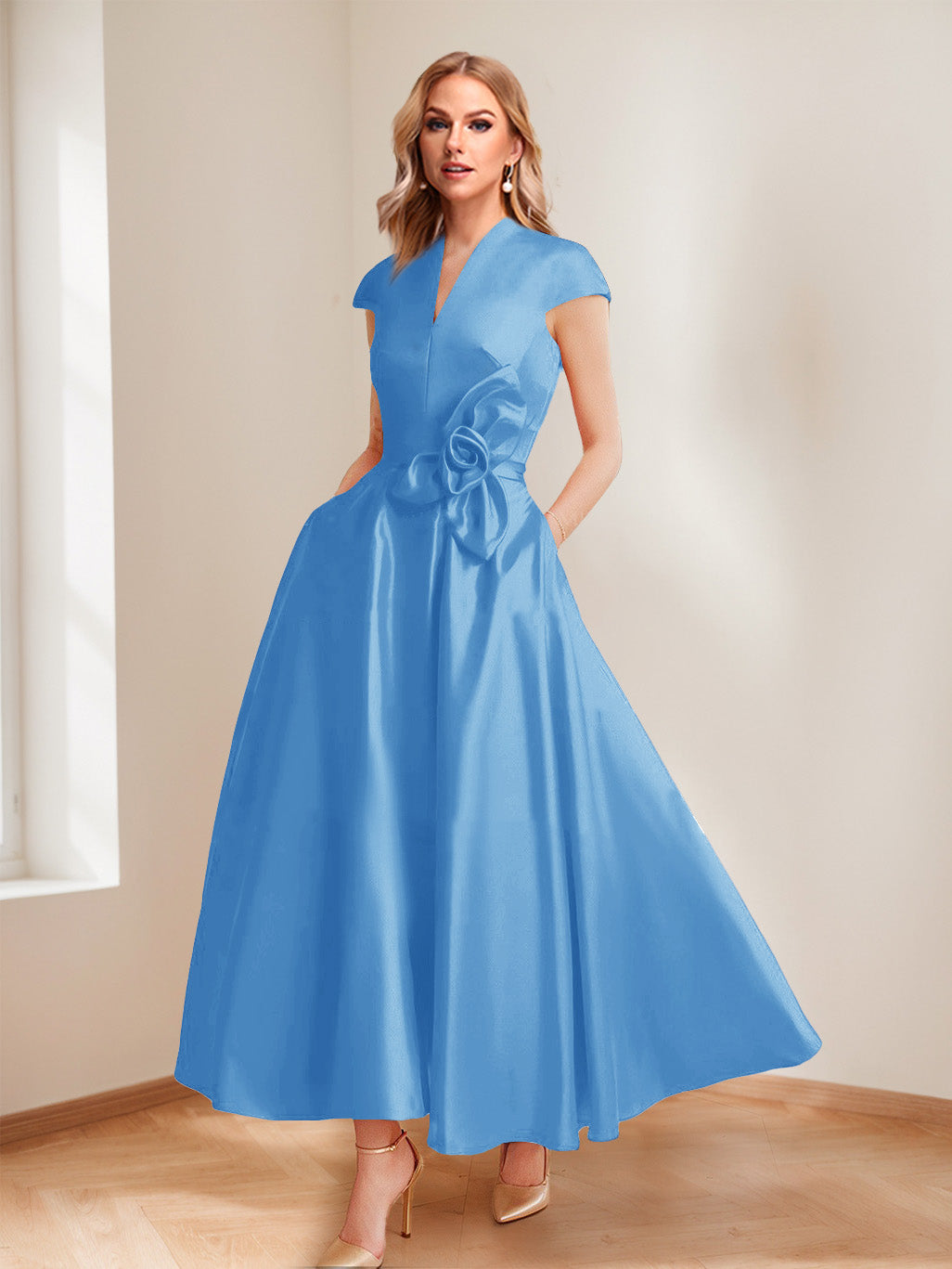 Tina Elise Royal Blue back view mother of the bride dress
