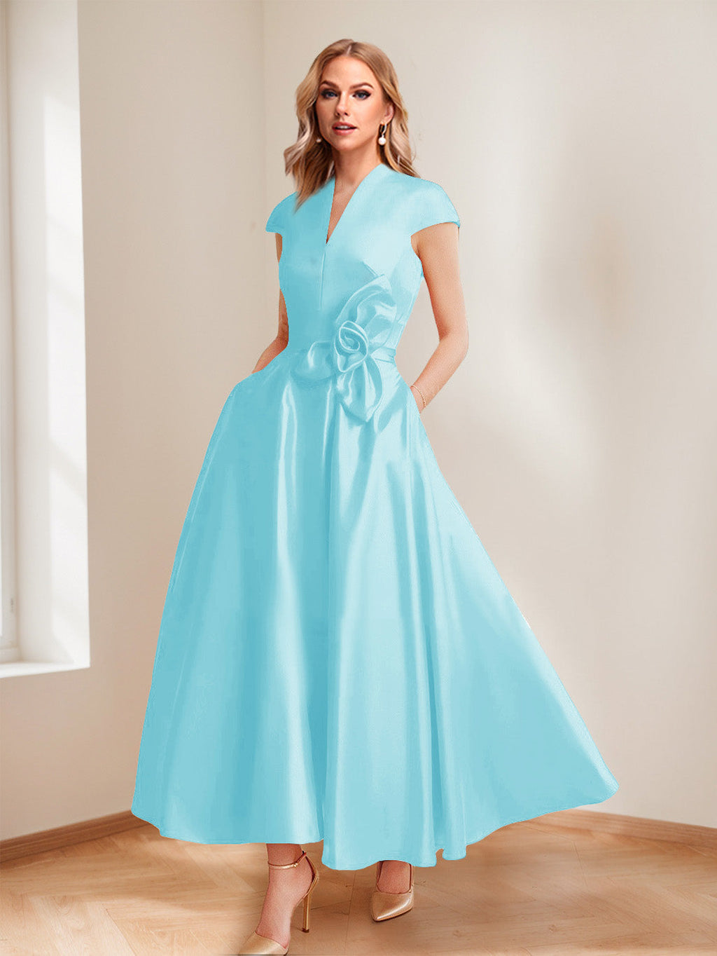 Tina Elise Sky Blue back view mother of the bride dress