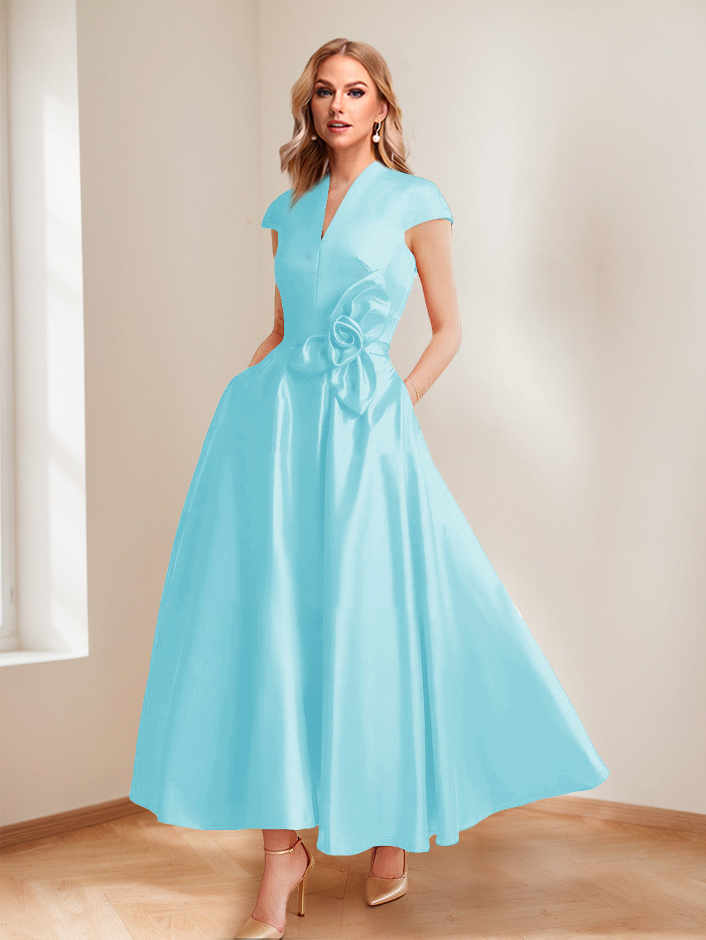 Tina Elise Sky Blue back view mother of the bride dress