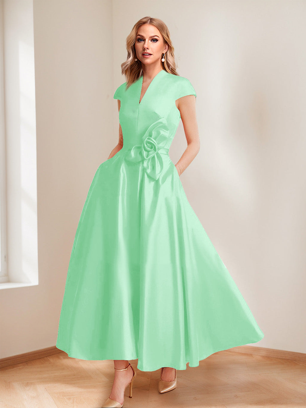 Tina Elise Pool Blue front view mother of the bride dress