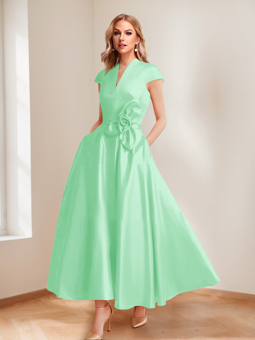 Tina Elise Pool Blue front view mother of the bride dress