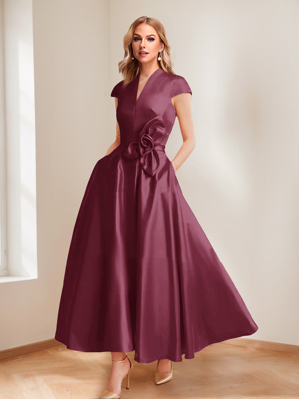Tina Elise Plum front view mother of the bride dress
