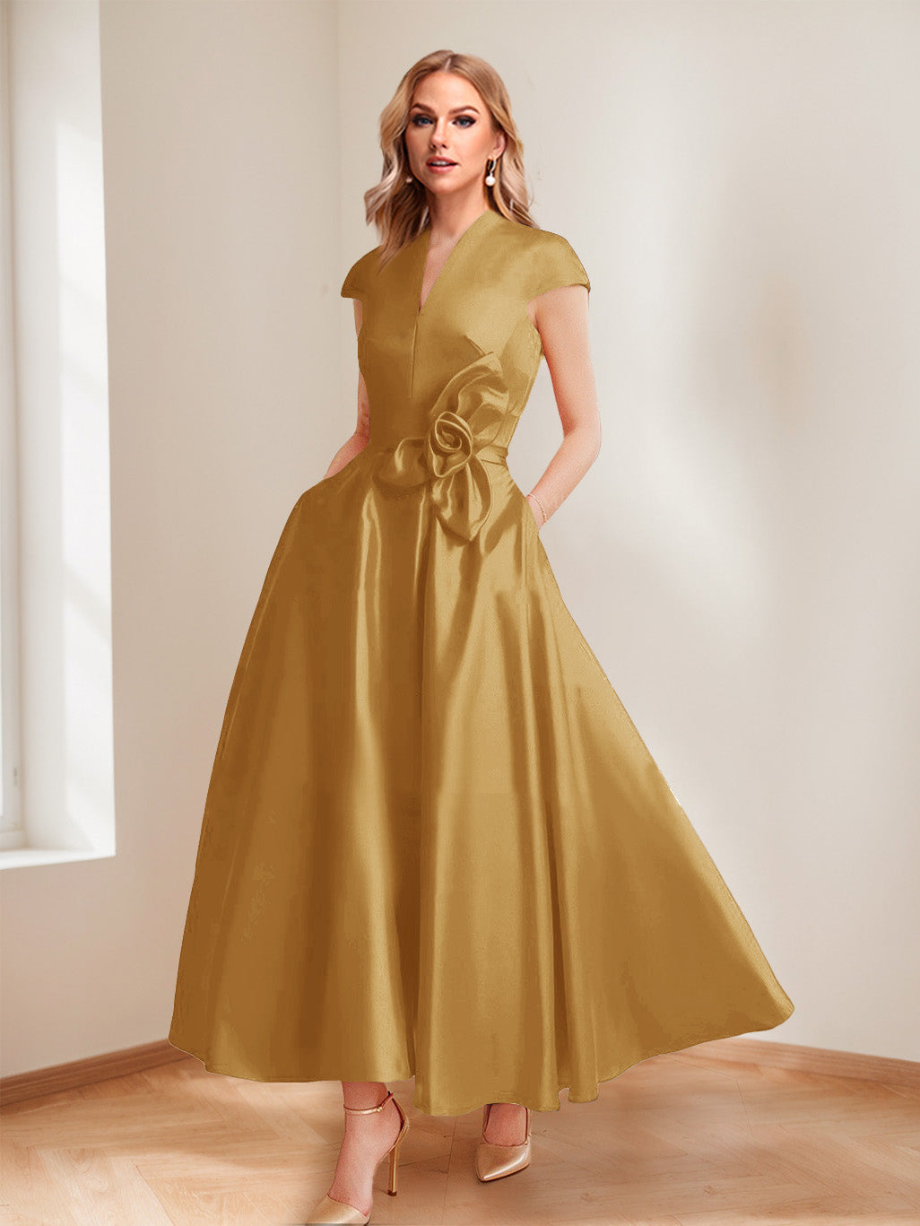 Tina Elise Gold back view mother of the bride dress