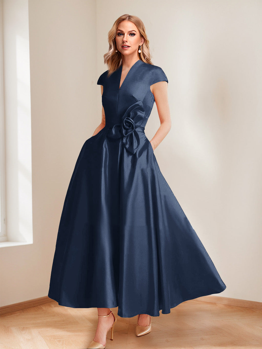 Tina Elise Navy Blue side view mother of the bride dress