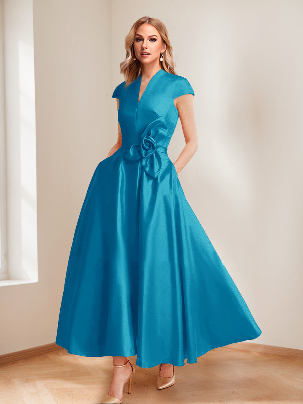 Tina Elise Ocean Blue front view mother of the bride dress