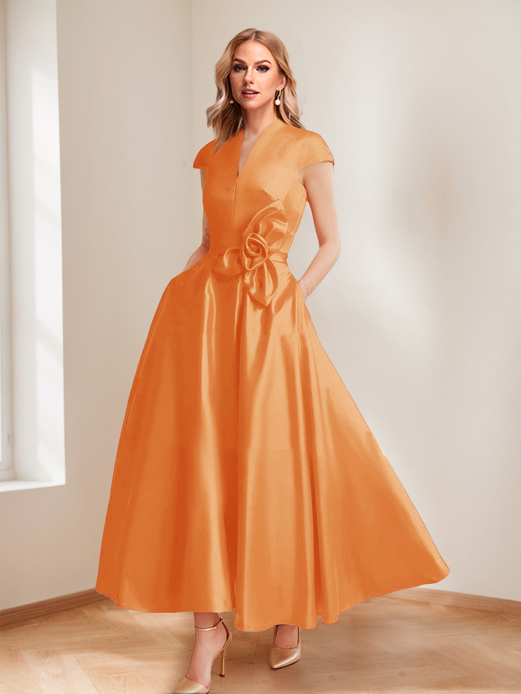 Tina Elise Orange front view mother of the bride dress