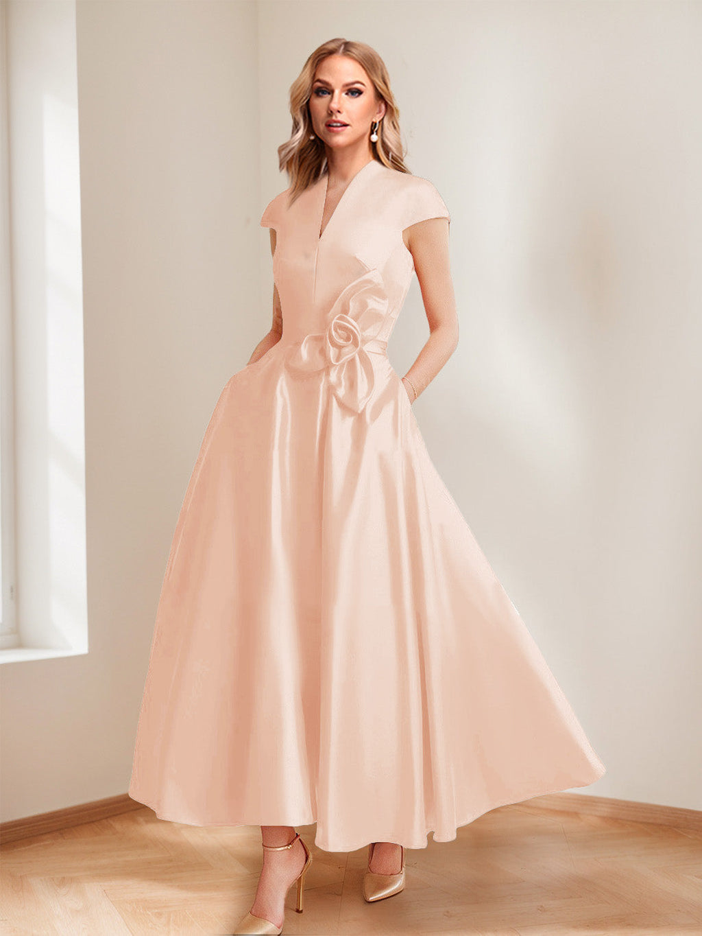 Tina Elise Peach front view mother of the bride dress