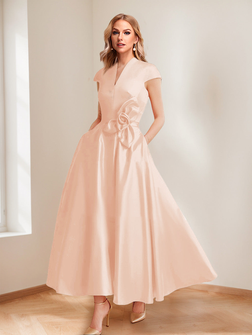 Tina Elise Peach front view mother of the bride dress