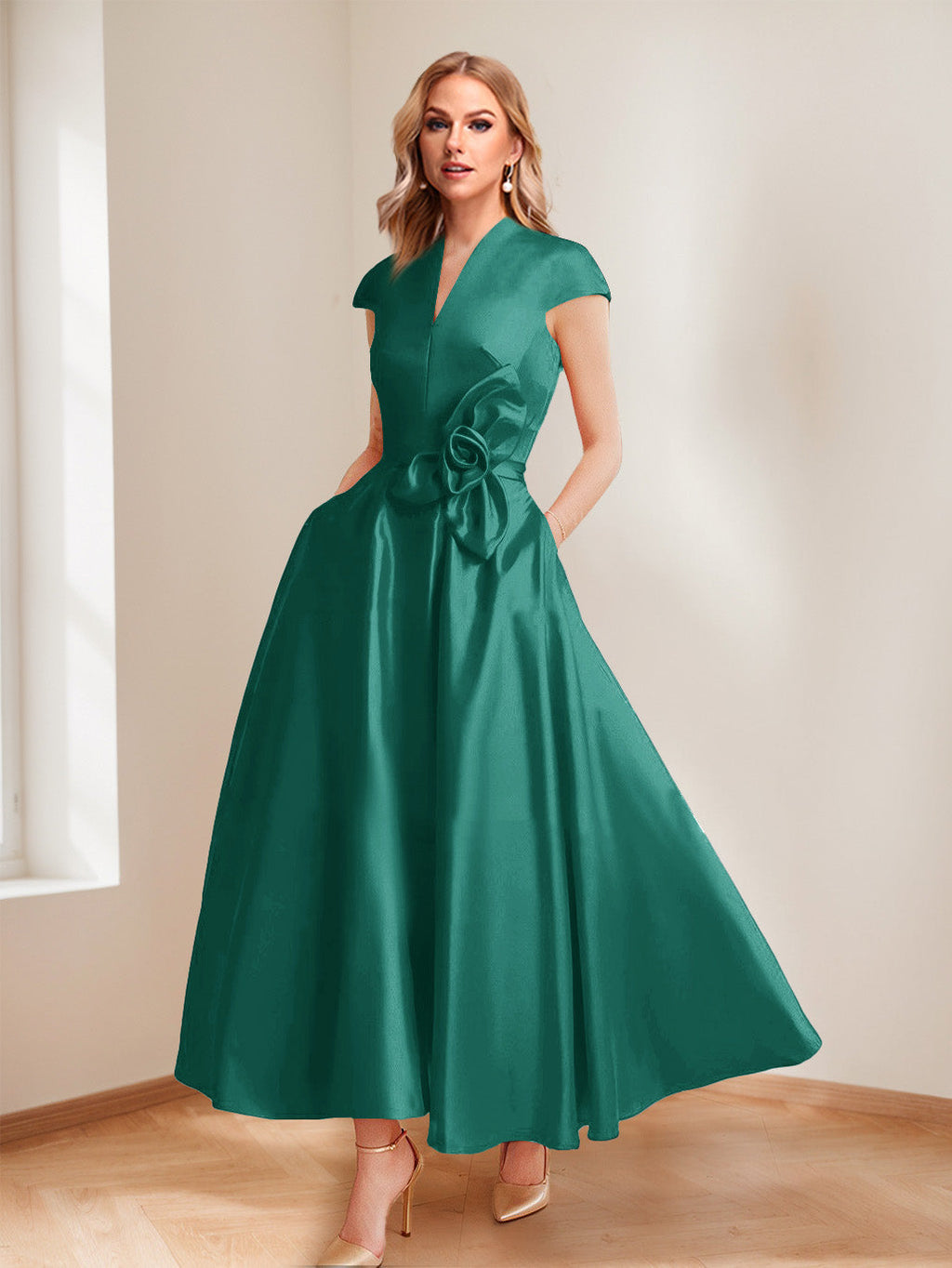 Tina Elise Peacock front view mother of the bride dress