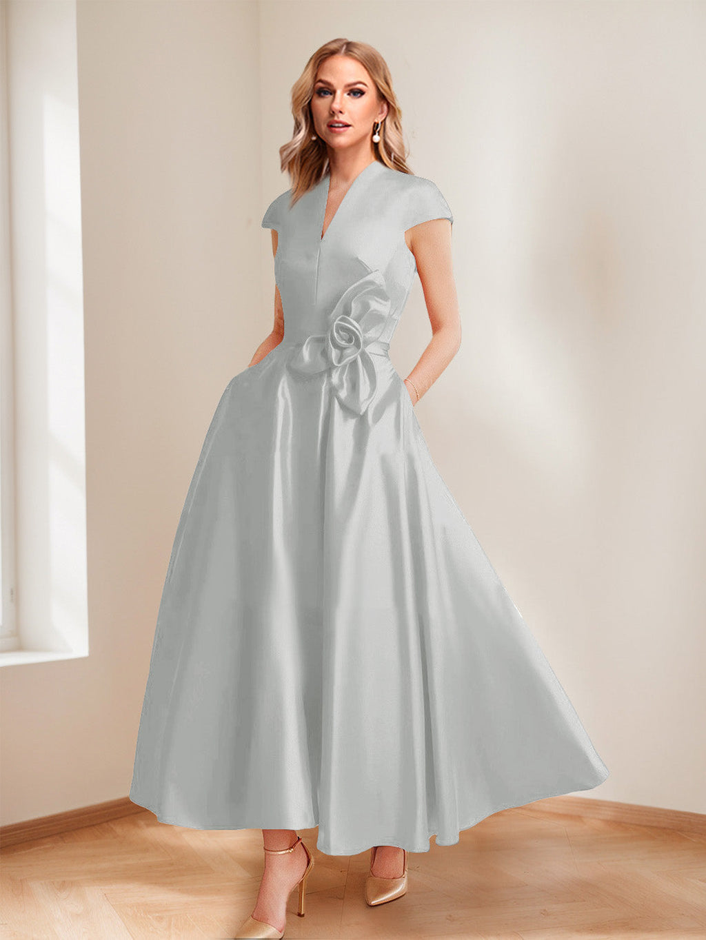 Tina Elise Silver front view mother of the bride dress