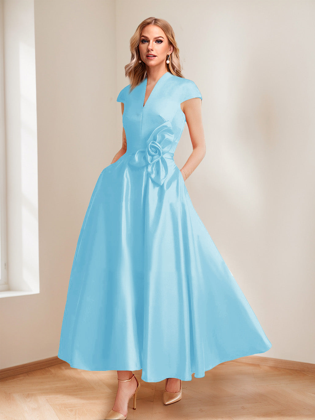 Tina Elise Sky Blue side view mother of the bride dress