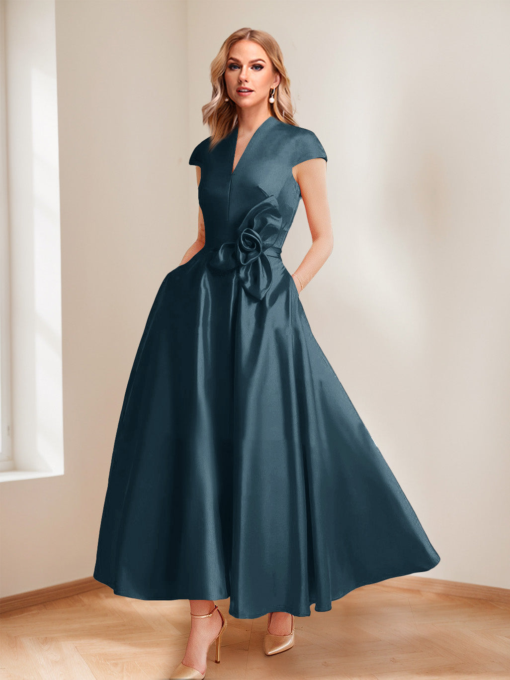 Tina Elise Teal front view mother of the bride dress