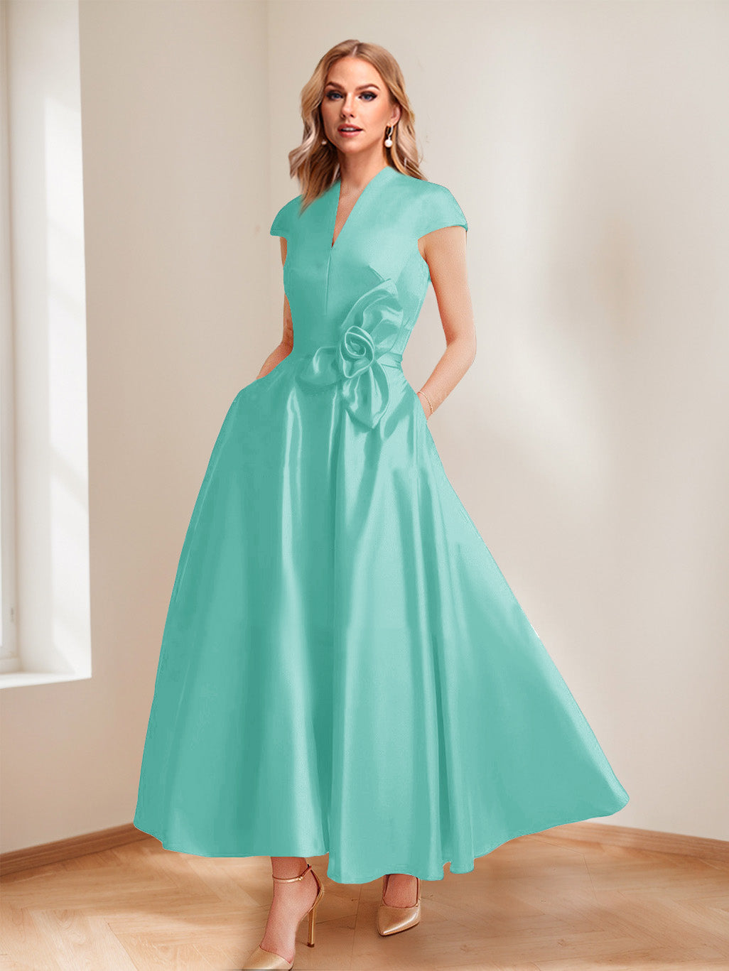 Tina Elise Turquoise back view mother of the bride dress