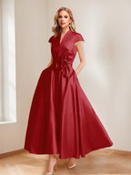 Tina Elise Burgundy side view mother of the bride dress