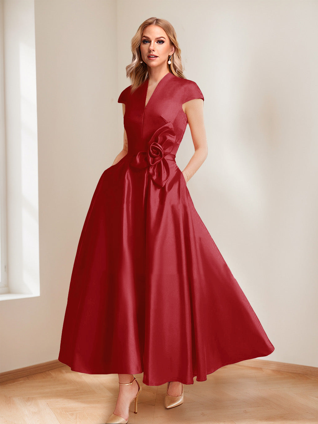 Tina Elise Burgundy side view mother of the bride dress