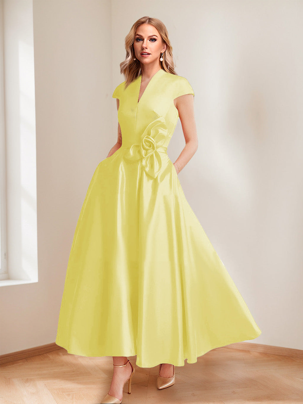 Tina Elise Yellow front view mother of the bride dress