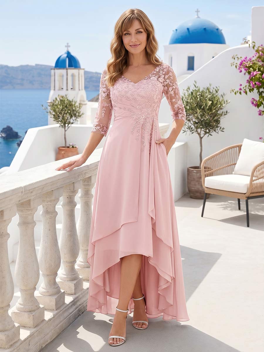 Aurelie rose pink front view mother of the bride dress