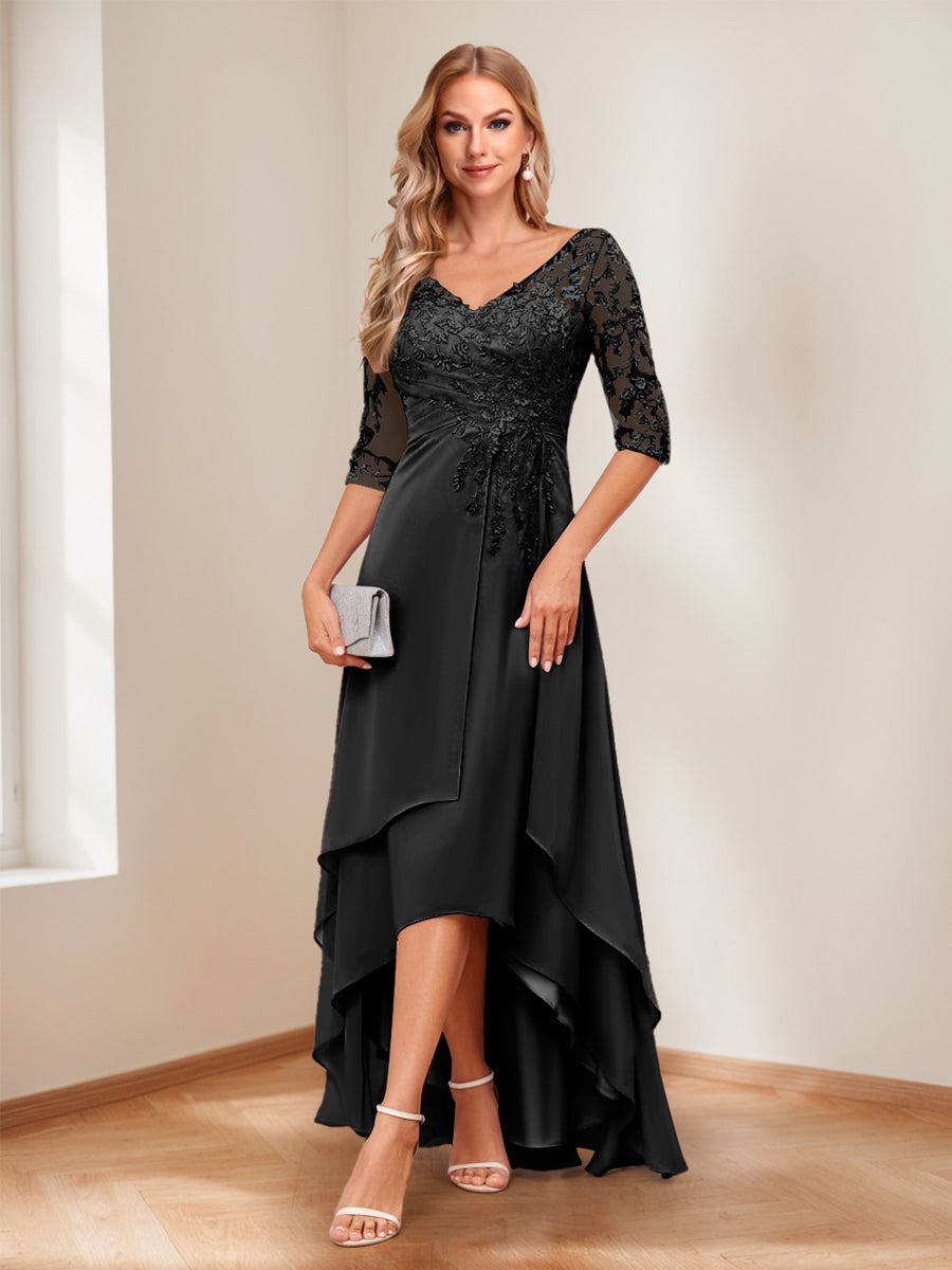 Aurelie black front view mother of the bride dress
