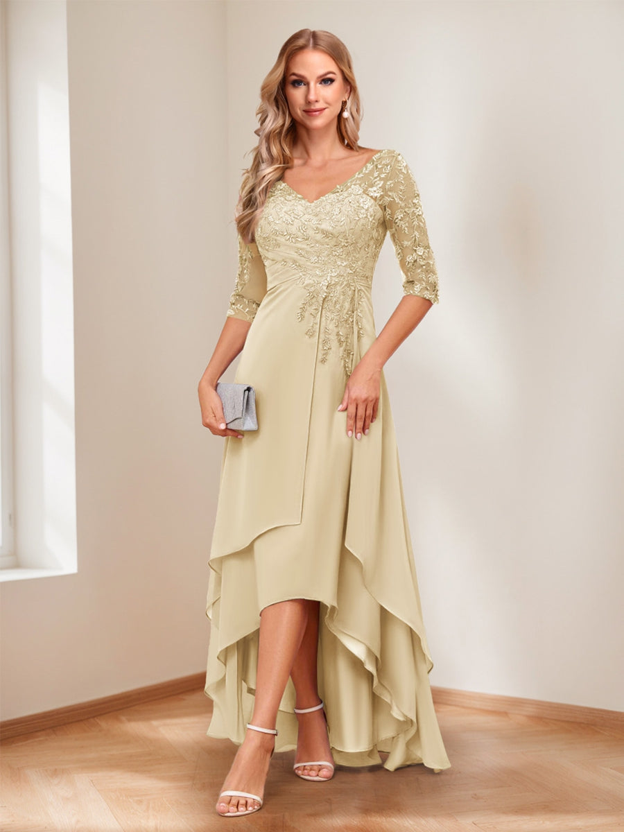 Aurelie champagne front view mother of the bride dress