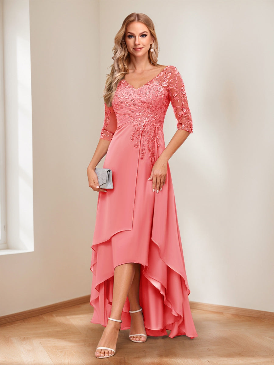 Aurelie coral front view mother of the bride dress