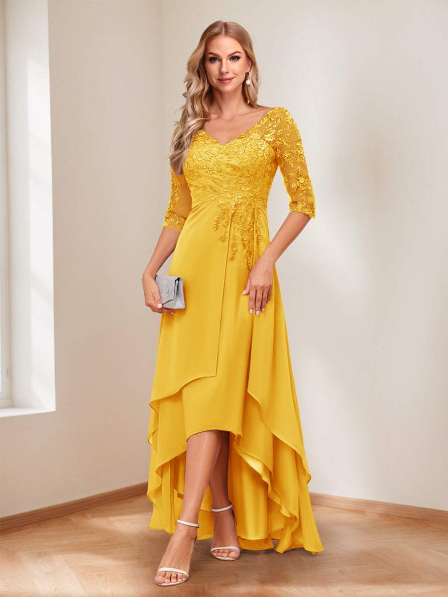 Aurelie gold front view mother of the bride dress