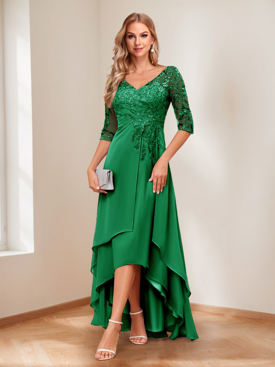 Aurelie forest green front view mother of the bride dress