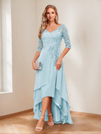 Aurelie sky blue front view mother of the bride dress
