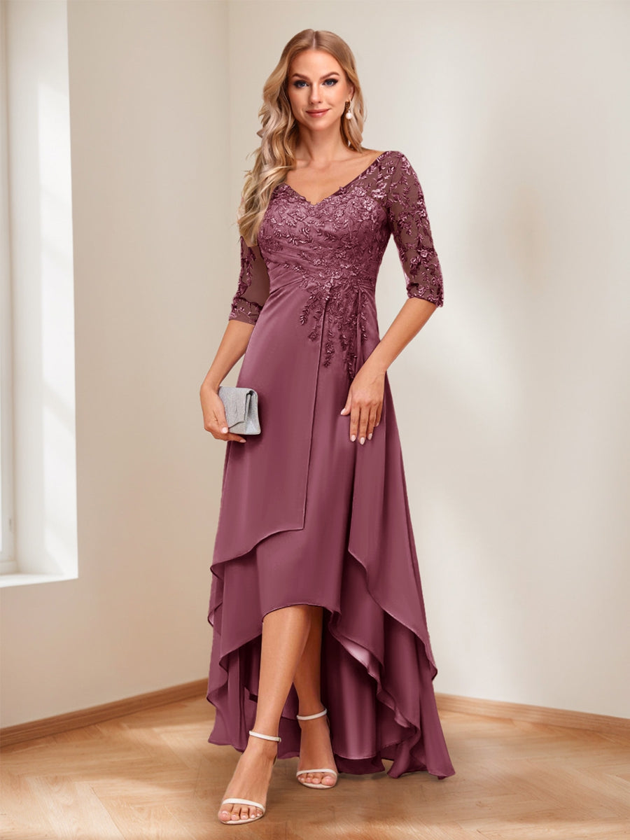 Aurelie plum front view mother of the bride dress