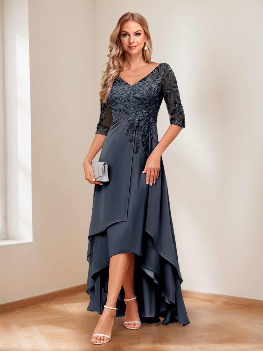 Aurelie navy blue front view mother of the bride dress