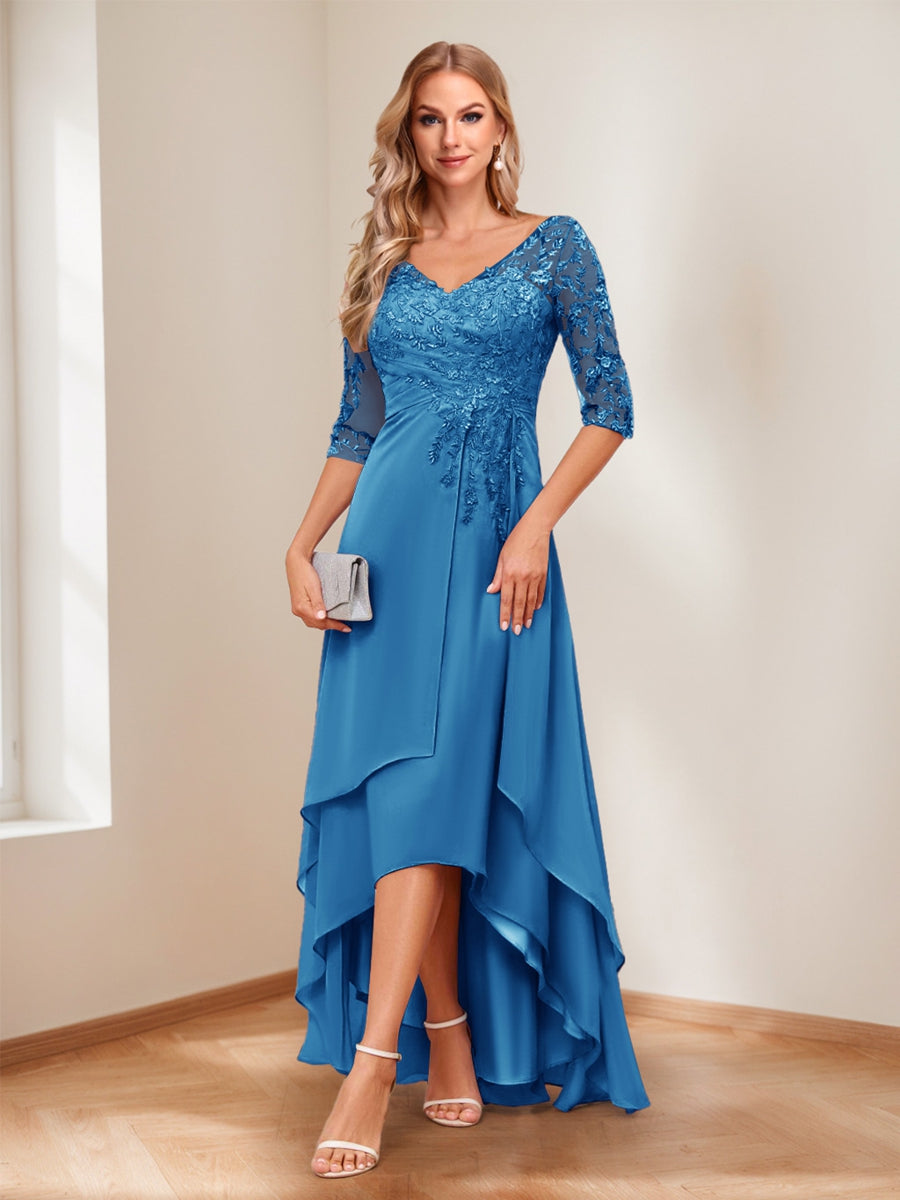 Aurelie ocean blue front view mother of the bride dress