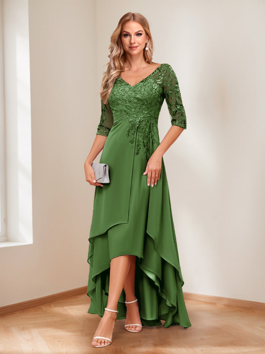 Aurelie olive green front view mother of the bride dress