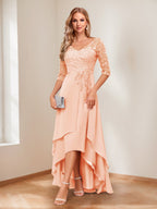 Aurelie peach front view mother of the bride dress